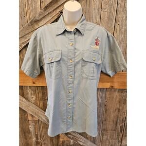 Cabellas women double breast pocket button up cowgirl rodeo Western M TALL blue^